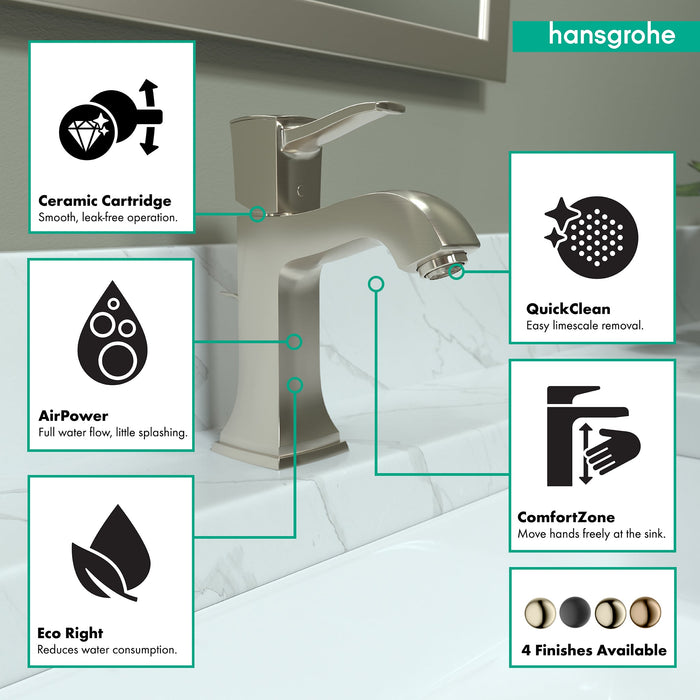 hansgrohe Metropol Classic Single-Hole Faucet 110 with Pop-Up Drain, 1.2 GPM, brushed nickel - view 3