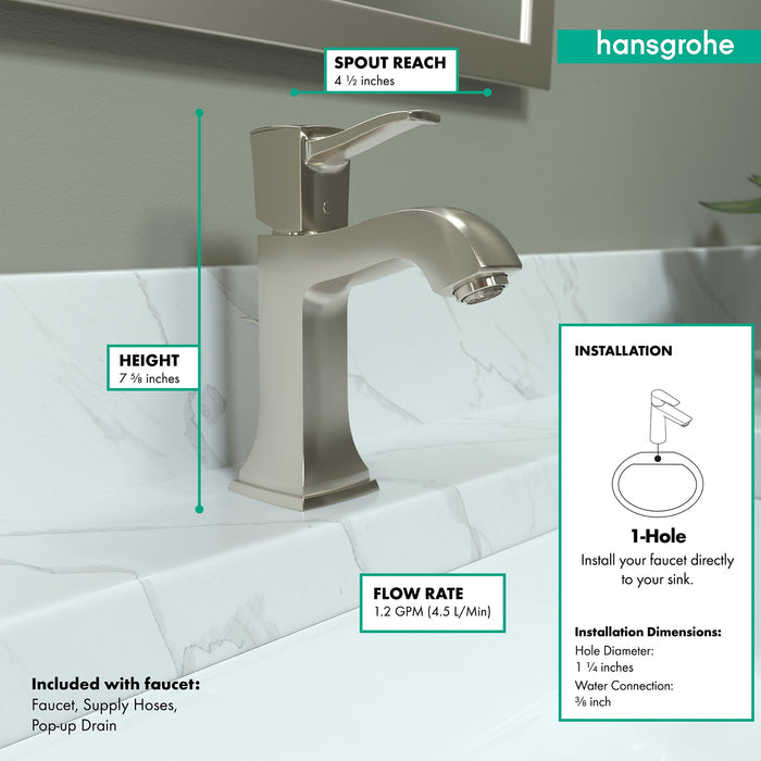 hansgrohe Metropol Classic Single-Hole Faucet 110 with Pop-Up Drain, 1.2 GPM, brushed nickel - view 4