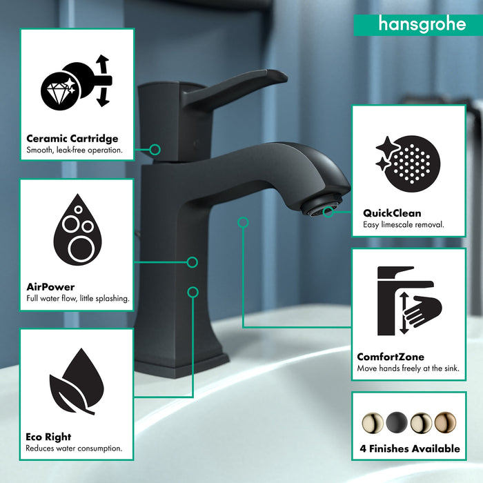 hansgrohe Metropol Classic Single-Hole Faucet 110 with Pop-Up Drain, 1.2 GPM, matte black - view 3
