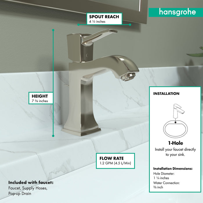 hansgrohe Metropol Classic Single-Hole Faucet 110 with Pop-Up Drain, 1.2 GPM, polished nickel - view 4