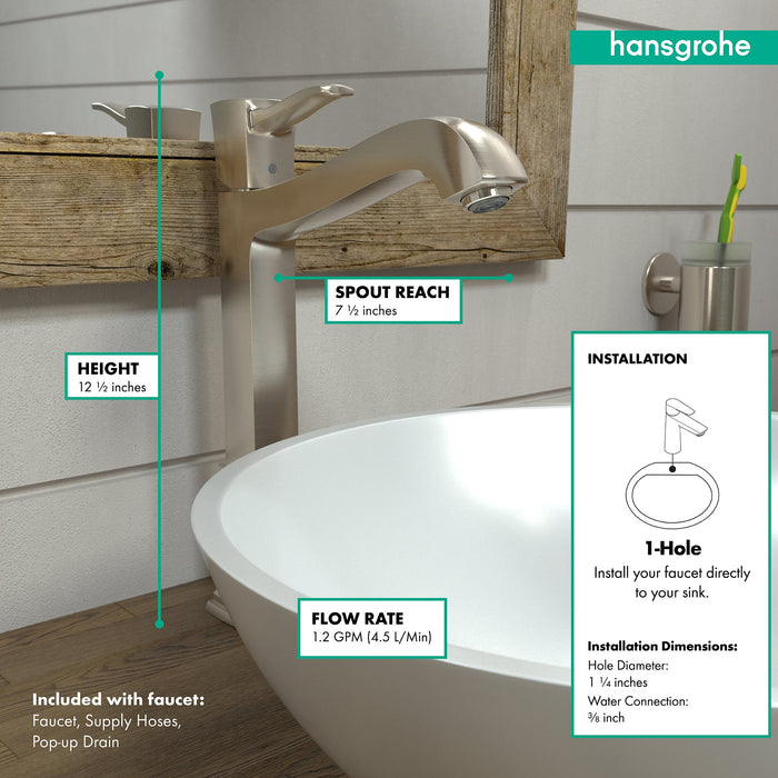 hansgrohe Metropol Classic Single-Hole Faucet 260 with Pop-Up Drain, 1.2 GPM, brushed nickel - view 4