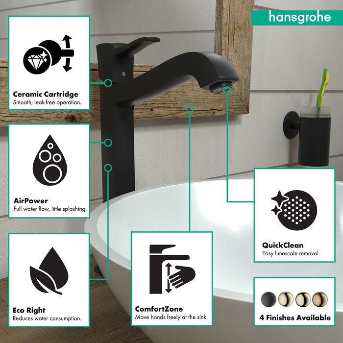 hansgrohe Metropol Classic Single-Hole Faucet 260 with Pop-Up Drain, 1.2 GPM, matte black - view 4
