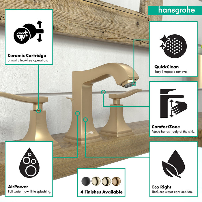 hansgrohe Metropol Classic Widespread Faucet 110 with Lever Handles and Pop-Up Drain, 1.2 GPM