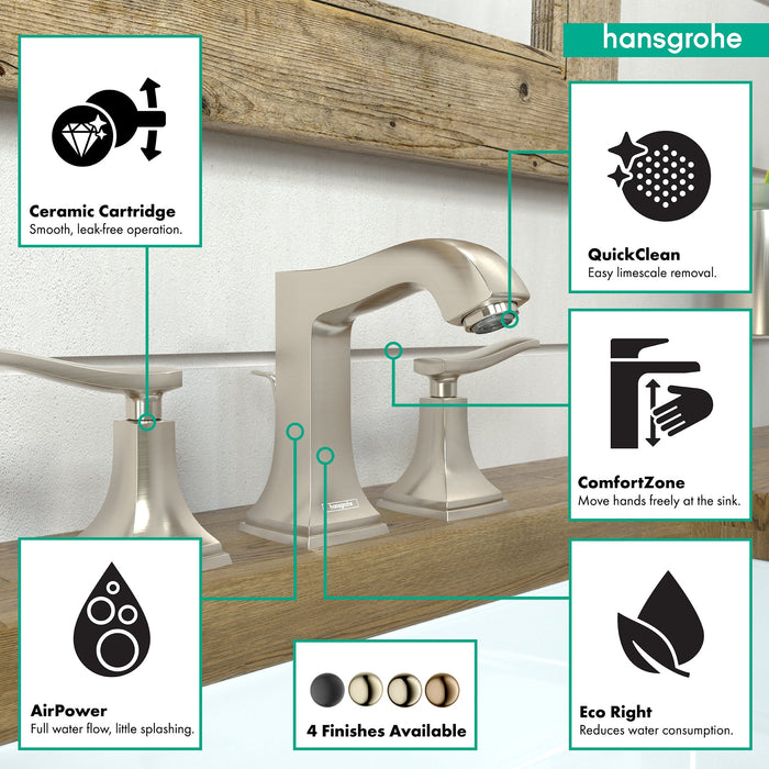 hansgrohe Metropol Classic Widespread Faucet 110 with Lever Handles and Pop-Up Drain, 1.2 GPM