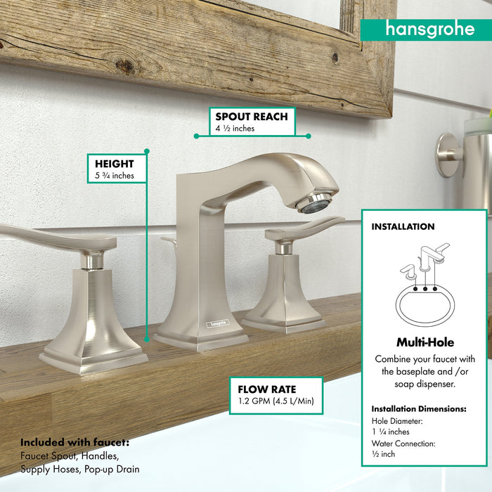 hansgrohe Metropol Classic Widespread Faucet 110 with Lever Handles and Pop-Up Drain, 1.2 GPM