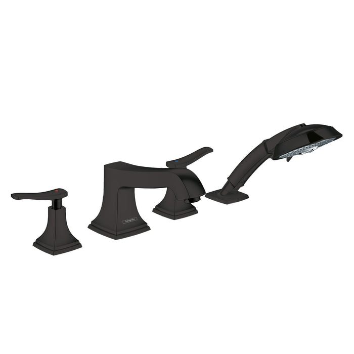hansgrohe Metropol Classic 4-Hole Roman Tub Set Trim with Lever Handles and 1.8 GPM Handshower, matte black