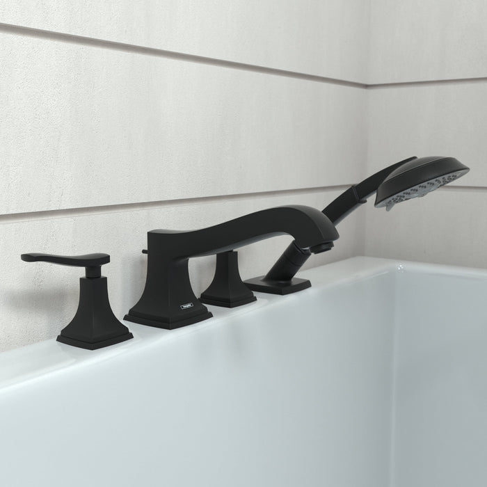 hansgrohe Metropol Classic 4-Hole Roman Tub Set Trim with Lever Handles and 1.8 GPM Handshower, matte black - view 2