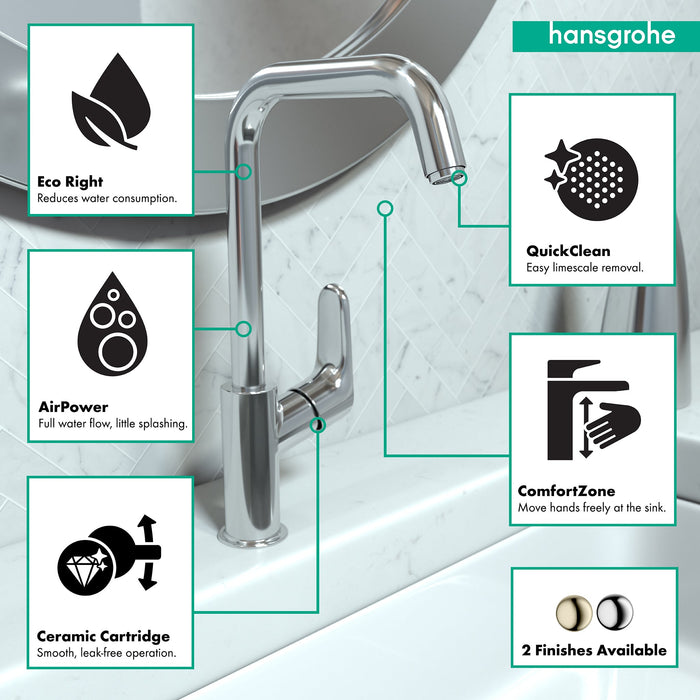 hansgrohe Focus Single-Hole Faucet 240 with Swivel Spout and Pop-Up Drain, 1.2 GPM