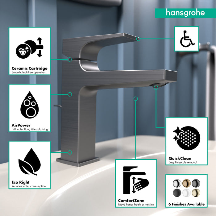 hansgrohe Metropol Single-Hole Faucet 110 with Lever Handle and Pop-Up Drain, 1.2 GPM, brushed black chrome - view 3
