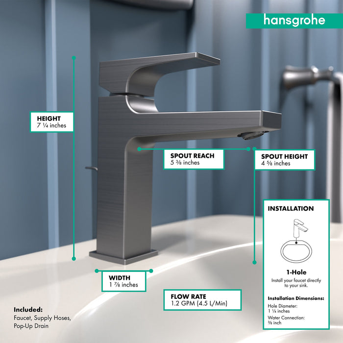 hansgrohe Metropol Single-Hole Faucet 110 with Lever Handle and Pop-Up Drain, 1.2 GPM, brushed black chrome - view 4