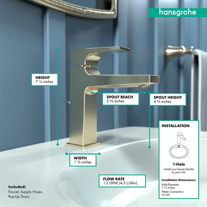 hansgrohe Metropol Single-Hole Faucet 110 with Lever Handle and Pop-Up Drain, 1.2 GPM, brushed bronze - view 4