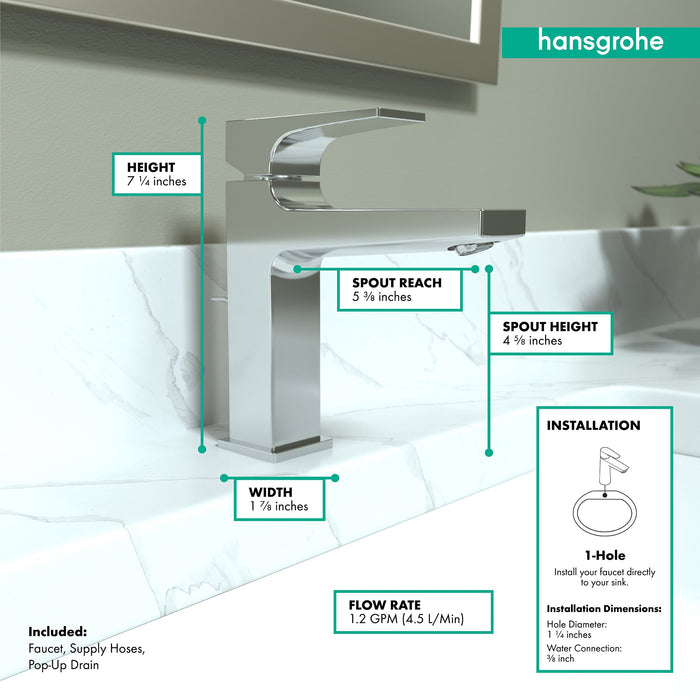 hansgrohe Metropol Single-Hole Faucet 110 with Lever Handle and Pop-Up Drain, 1.2 GPM, chrome - view 4