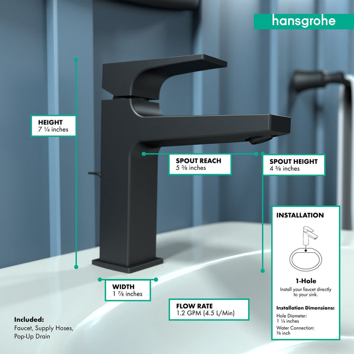 hansgrohe Metropol Single-Hole Faucet 110 with Lever Handle and Pop-Up Drain, 1.2 GPM, matte black - view 4