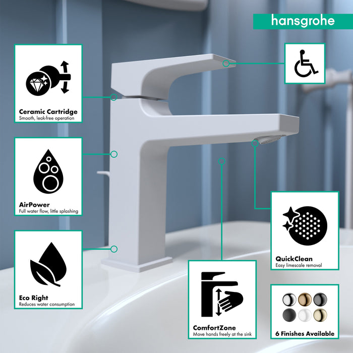hansgrohe Metropol Single-Hole Faucet 110 with Lever Handle and Pop-Up Drain, 1.2 GPM, matte white - view 3