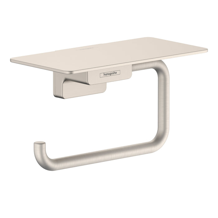hansgrohe AddStoris Toilet Paper Holder with Shelf, brushed nickel