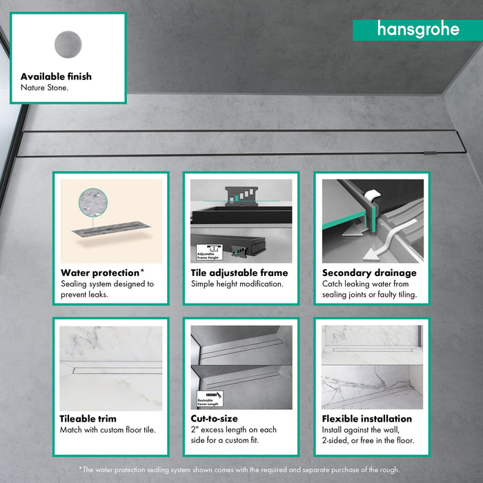 hansgrohe RainDrain Rock Trim Flex 27 5/8" Cut to Size and Tileable, nature stone - view 3