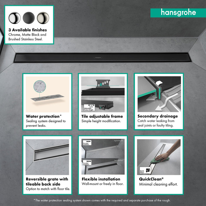 hansgrohe RainDrain Match Trim 47 1/4" with Height Adjustable Frame, matte black - view 3