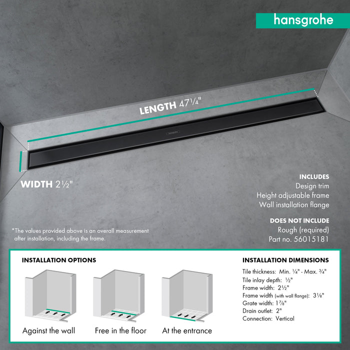 hansgrohe RainDrain Match Trim 47 1/4" with Height Adjustable Frame, matte black - view 4