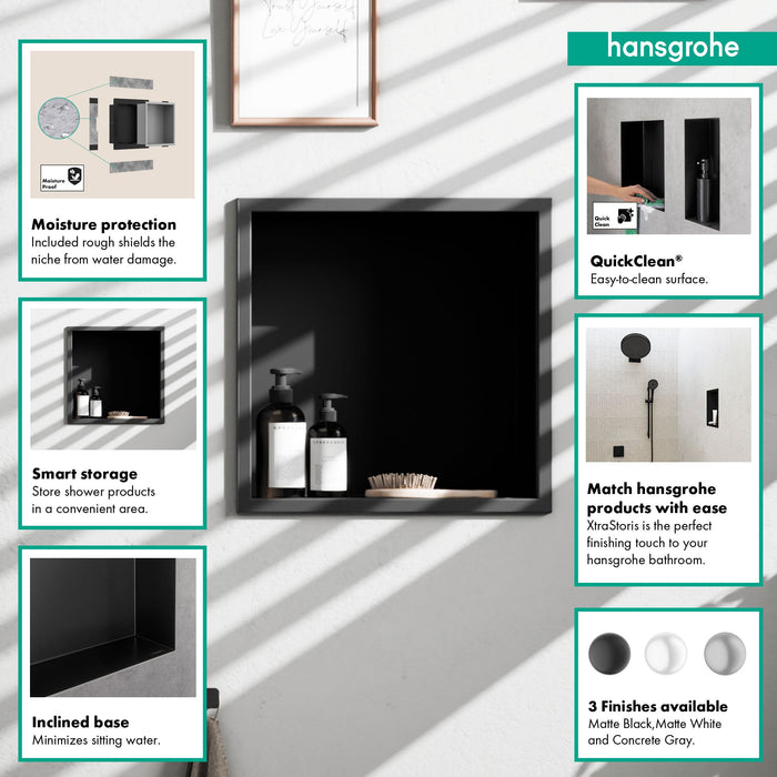 hansgrohe XtraStoris Original Wall Niche with Integrated Frame 12"x 12"x 4", concrete grey - view 2