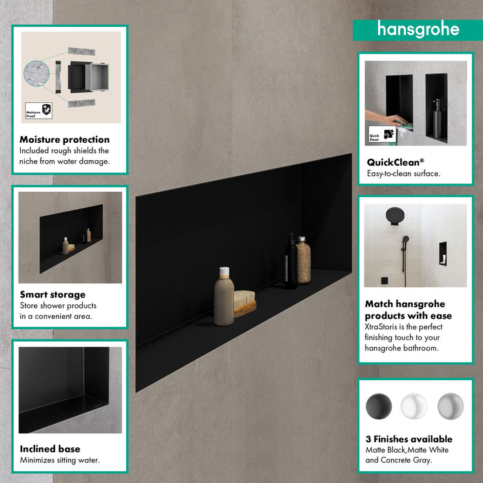 hansgrohe XtraStoris Original Wall Niche with Integrated Frame 12"x 36"x 4", concrete grey - view 2