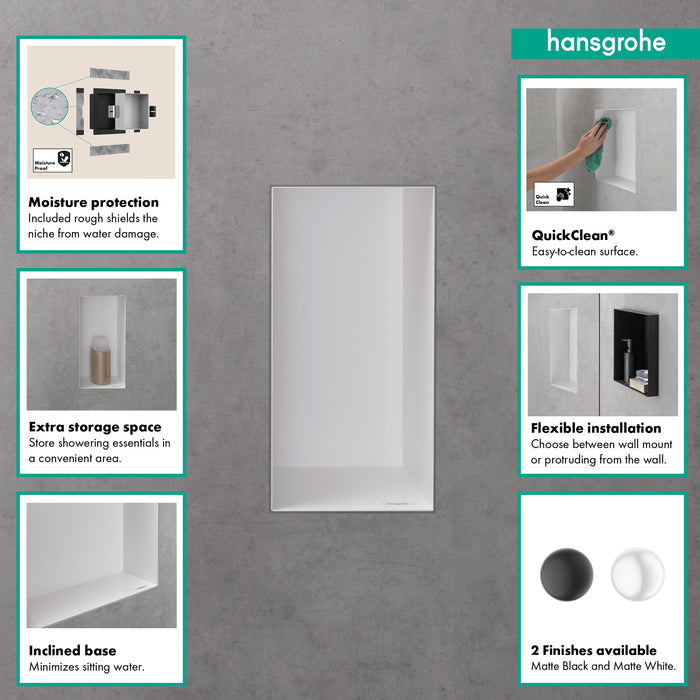 hansgrohe XtraStoris Minimalistic Wall Niche with Open Frame 12"x 6"x 4", matte white - view 2