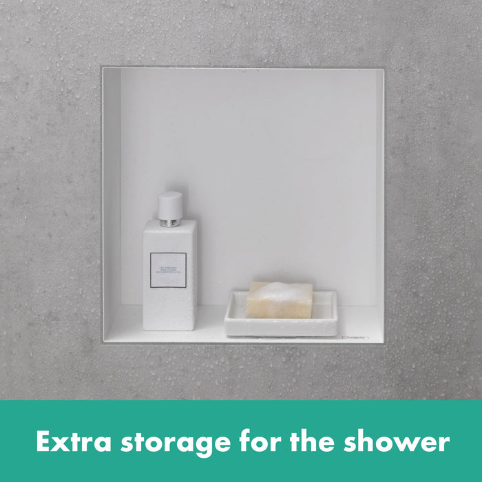 hansgrohe XtraStoris Minimalistic Wall Niche with Open Frame 12"x 12"x 4", brushed stainless steel - view 6