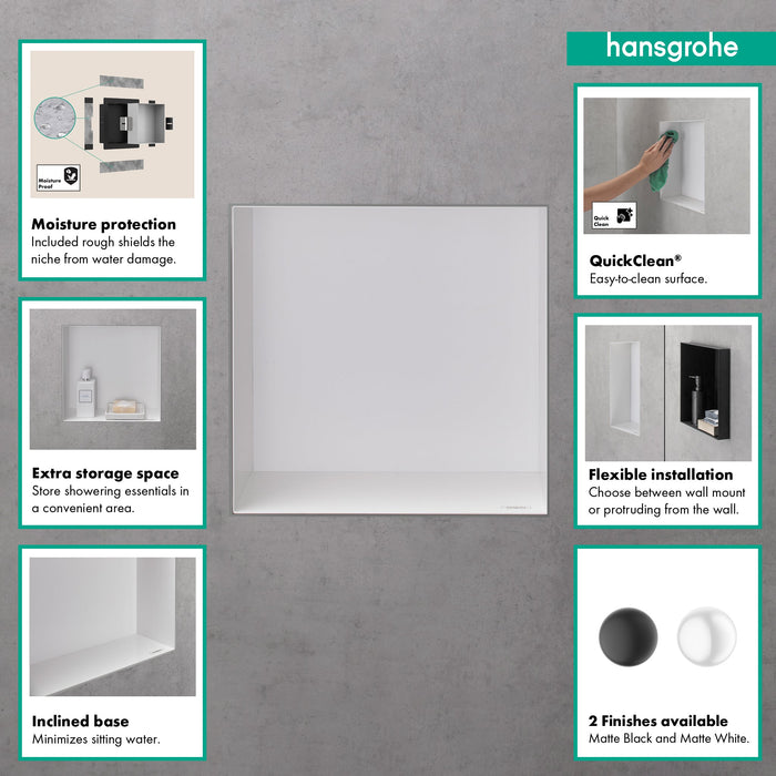 hansgrohe XtraStoris Minimalistic Wall Niche with Open Frame 12"x 12"x 5.5", brushed stainless steel - view 2