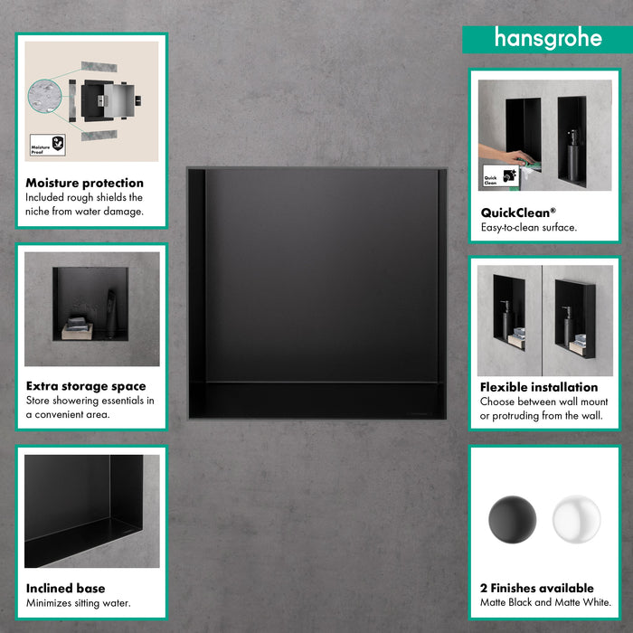 hansgrohe XtraStoris Minimalistic Wall Niche with Open Frame 12"x 12"x 5.5", matte black - view 2