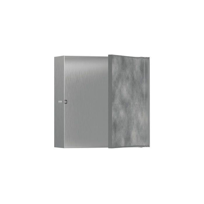 hansgrohe XtraStoris Rock Wall Niche with Tileable Door 12"x 12"x 4", brushed stainless steel