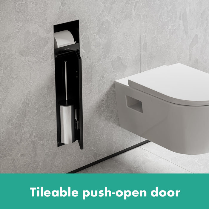 hansgrohe XtraStoris Rock Wall Niche with Tileable Door 12"x 12"x 4", brushed stainless steel - view 2