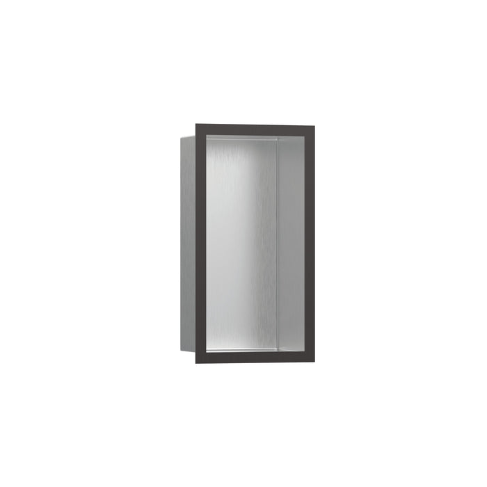 hansgrohe XtraStoris Individual Wall Niche Brushed Stainless Steel with Design Frame 12"x 6"x 4", brushed black chrome