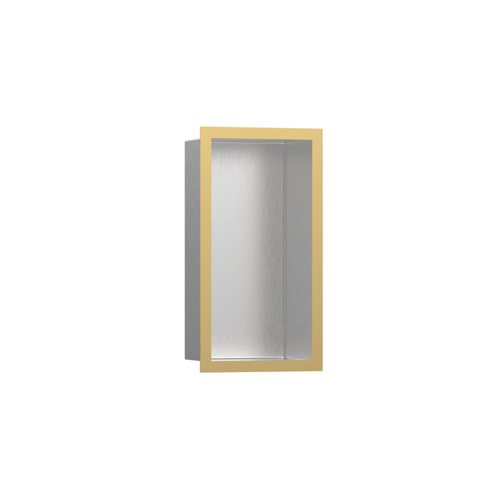 hansgrohe XtraStoris Individual Wall Niche Brushed Stainless Steel with Design Frame 12"x 6"x 4", polished gold optic