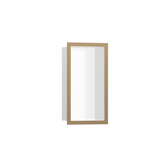 hansgrohe XtraStoris Individual Wall Niche Matte White with Design Frame 12"x 6"x 4", brushed bronze
