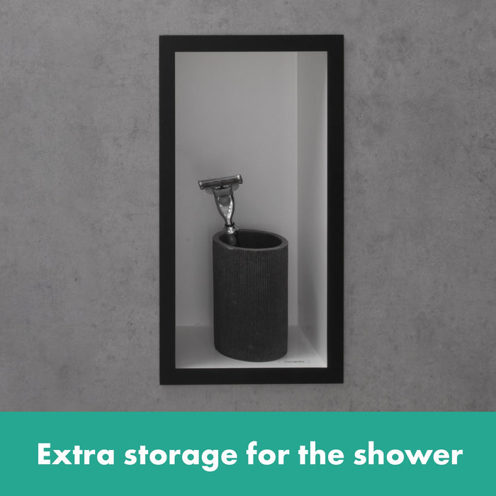 hansgrohe XtraStoris Individual Wall Niche Matte White with Design Frame 12"x 6"x 4", brushed bronze - view 4