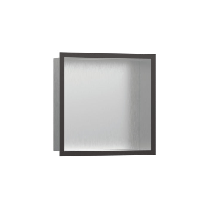 hansgrohe XtraStoris Individual Wall Niche Brushed Stainless Steel with Design Frame 12"x 12"x 4", brushed black chrome