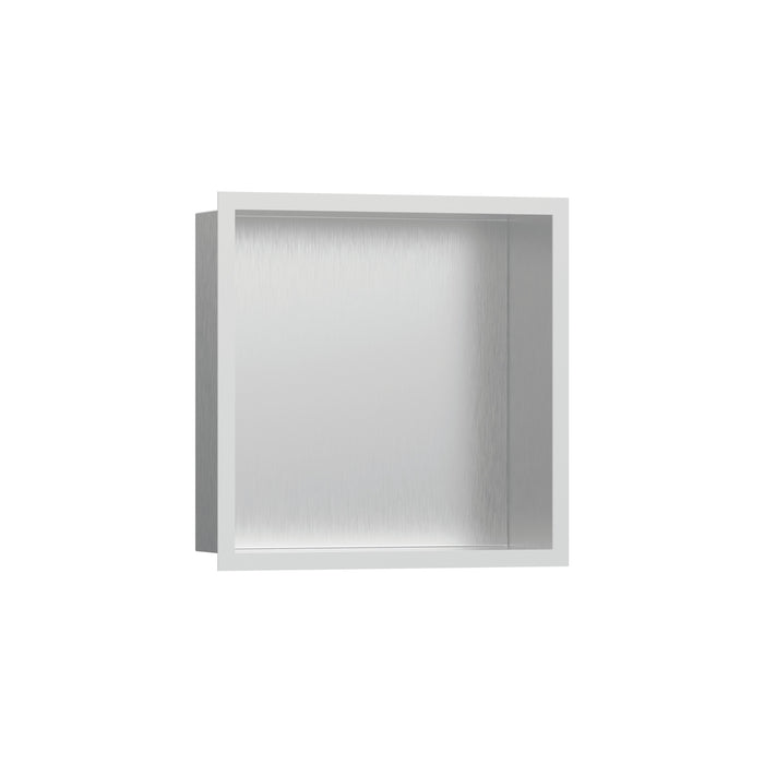 hansgrohe XtraStoris Individual Wall Niche Brushed Stainless Steel with Design Frame 12"x 12"x 4", matte white