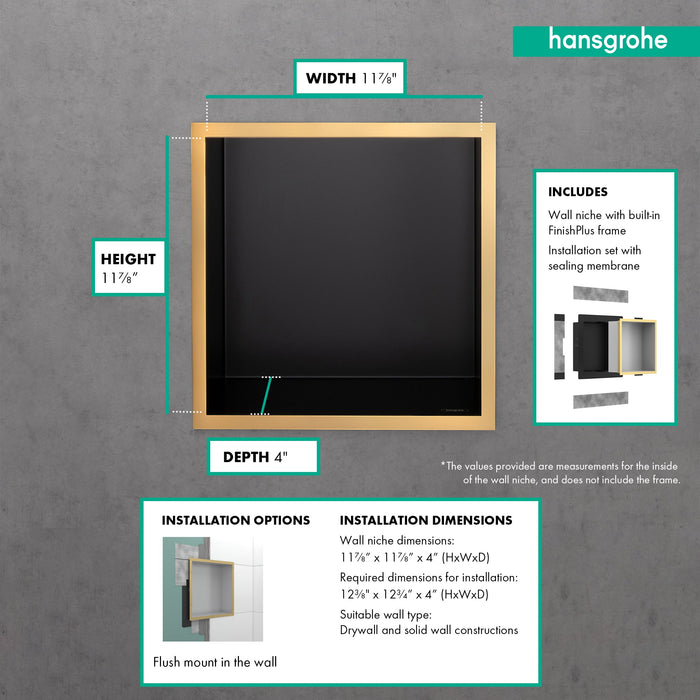 hansgrohe XtraStoris Individual Wall Niche Matte Black with Design Frame 12"x 12"x 4" - view 3