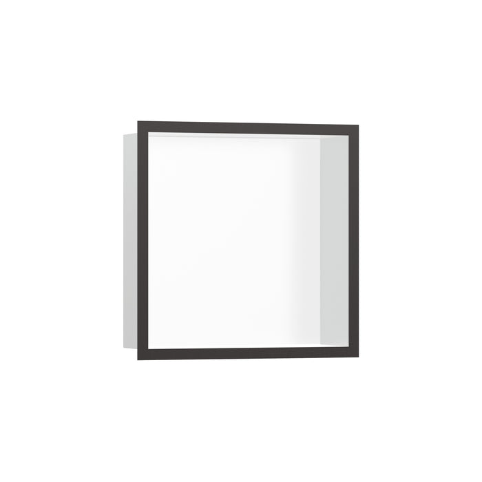 hansgrohe XtraStoris Individual Wall Niche Matte White with Design Frame 12"x 12"x 4", brushed black chrome