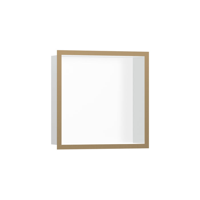hansgrohe XtraStoris Individual Wall Niche Matte White with Design Frame 12"x 12"x 4", brushed bronze