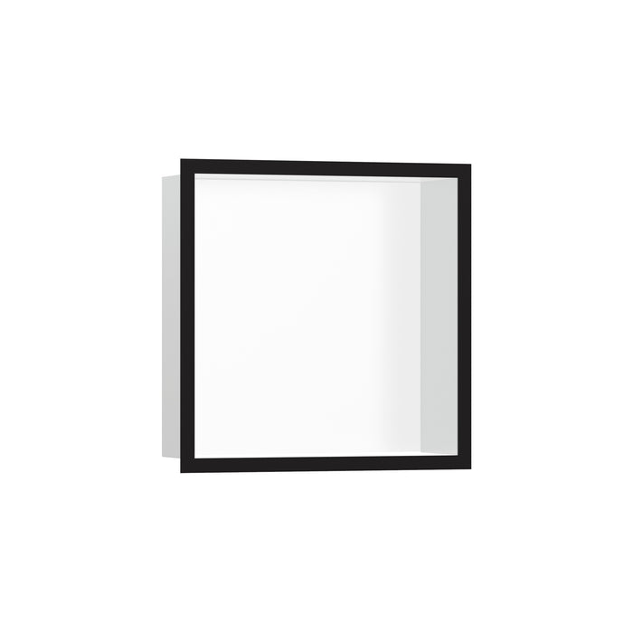 hansgrohe XtraStoris Individual Wall Niche Matte White with Design Frame 12"x 12"x 4", matte black