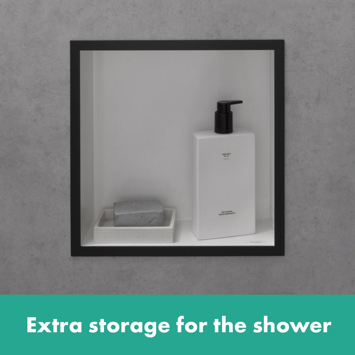 hansgrohe XtraStoris Individual Wall Niche Matte White with Design Frame 12"x 12"x 4", matte black - view 4
