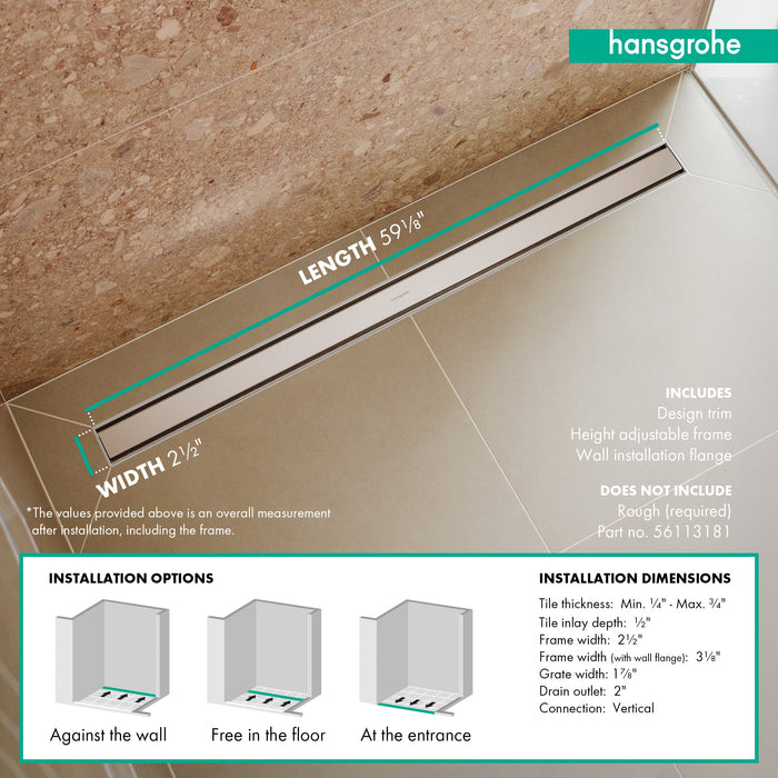 hansgrohe RainDrain Match Trim 59 1/8" with Height Adjustable Frame, chrome - view 3