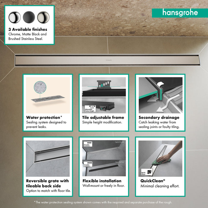 hansgrohe RainDrain Match Trim 59 1/8" with Height Adjustable Frame, chrome - view 4