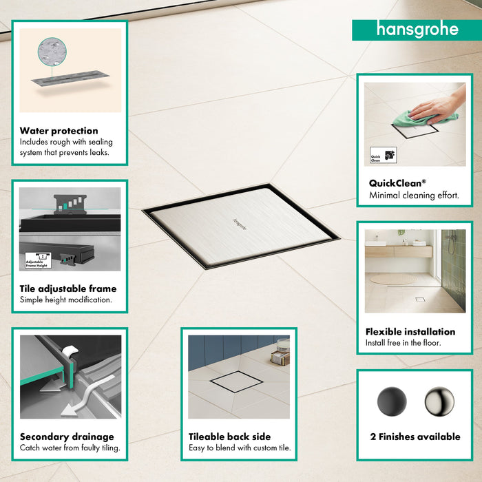 hansgrohe RainDrain Rock Point Drain Set 4"x 4" Trim with Rough, nature stone - view 2