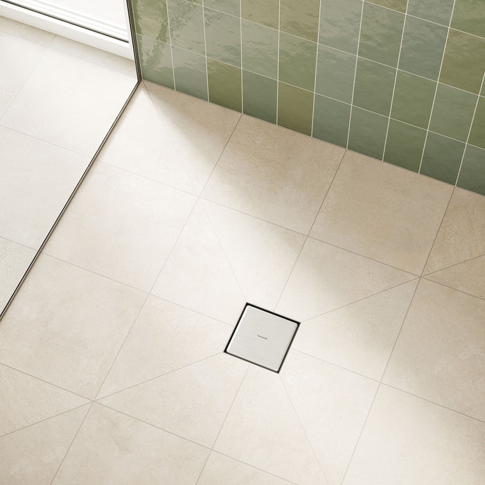 hansgrohe RainDrain Brilliance Point Drain Set 6"x 6" Trim Tileable Rear Cover and Rough, brushed stainless steel - view 2