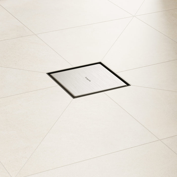 hansgrohe RainDrain Brilliance Point Drain Set 6"x 6" Trim Tileable Rear Cover and Rough, brushed stainless steel - view 5