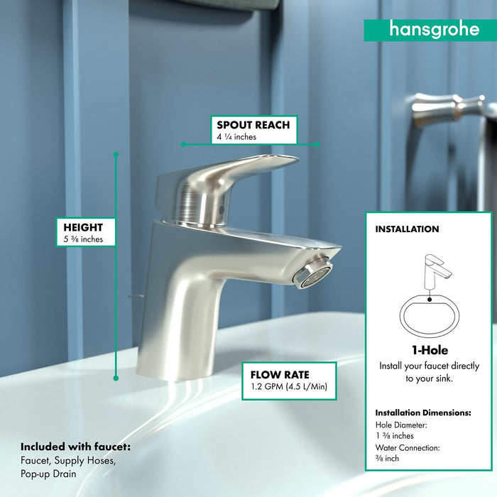 hansgrohe Logis Single-Hole Faucet 70 with Pop-Up Drain, 1.2 GPM, brushed nickel - view 4
