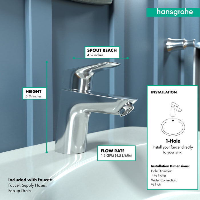 hansgrohe Logis Single-Hole Faucet 70 with Pop-Up Drain, 1.2 GPM, chrome - view 4