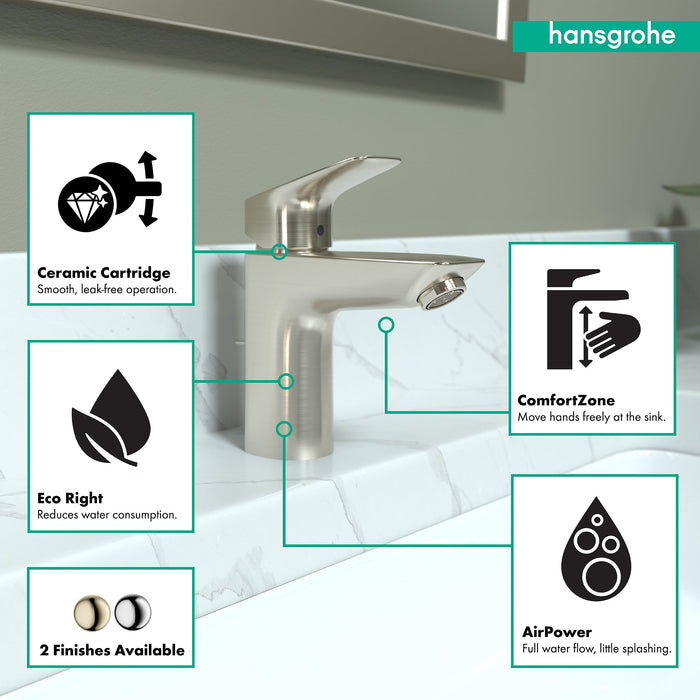hansgrohe Logis Single-Hole Faucet 100 with Pop-Up Drain, 1.2 GPM, brushed nickel - view 3