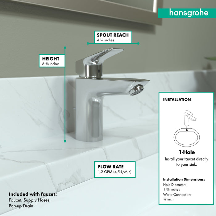 hansgrohe Logis Single-Hole Faucet 100 with Pop-Up Drain, 1.2 GPM, chrome - view 4